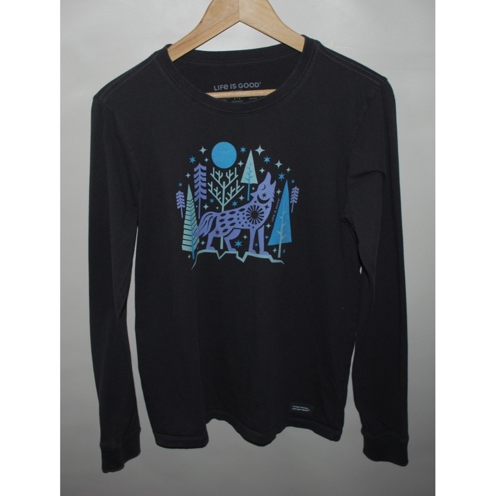 Life is Good Women's Large Crusher Tee Blue Wolf Graphic Long Sleeve Shirt – Use